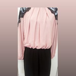 BISOU BISOU  pink& black  shoulder eyelet dress